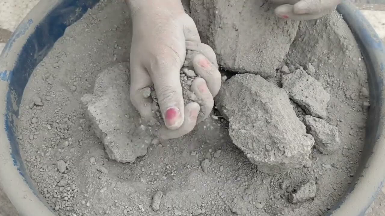 Gritty crunchy sand cement full dry tub and floor crumbling