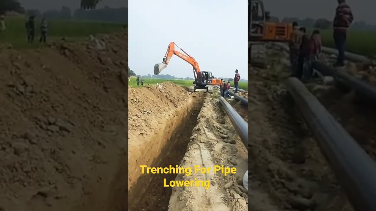 #pipeline #trenching #lowering #excavator #hitachi  #field #green #KGPL #project #JCB #row