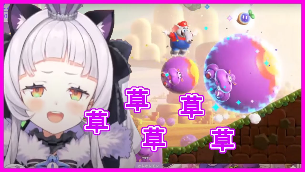 Shion enjoying herself playing with bouncy Hippos in Super Mario Wonder
