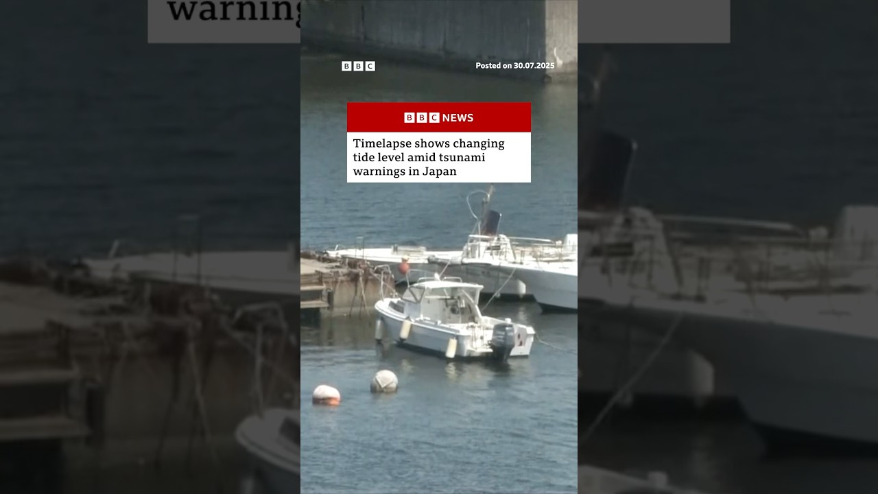 Timelapse shows changing tide level amid tsunami warnings in Japan. #Tsunami #Japan #BBCNews