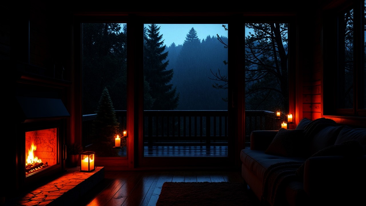 Cozy Cabin Rain & Fireplace Ambience for Deep Sleep, Relaxation & Stress Relief