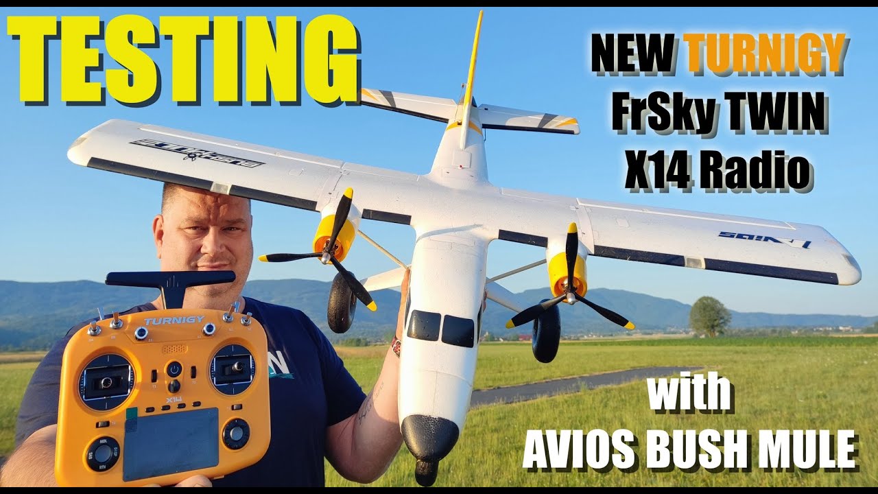 TESTING NEW Turnigy FrSky TWIN X14 radio WITH AVIOS BushMule V2 RC plane 1500mm PNF 4S power