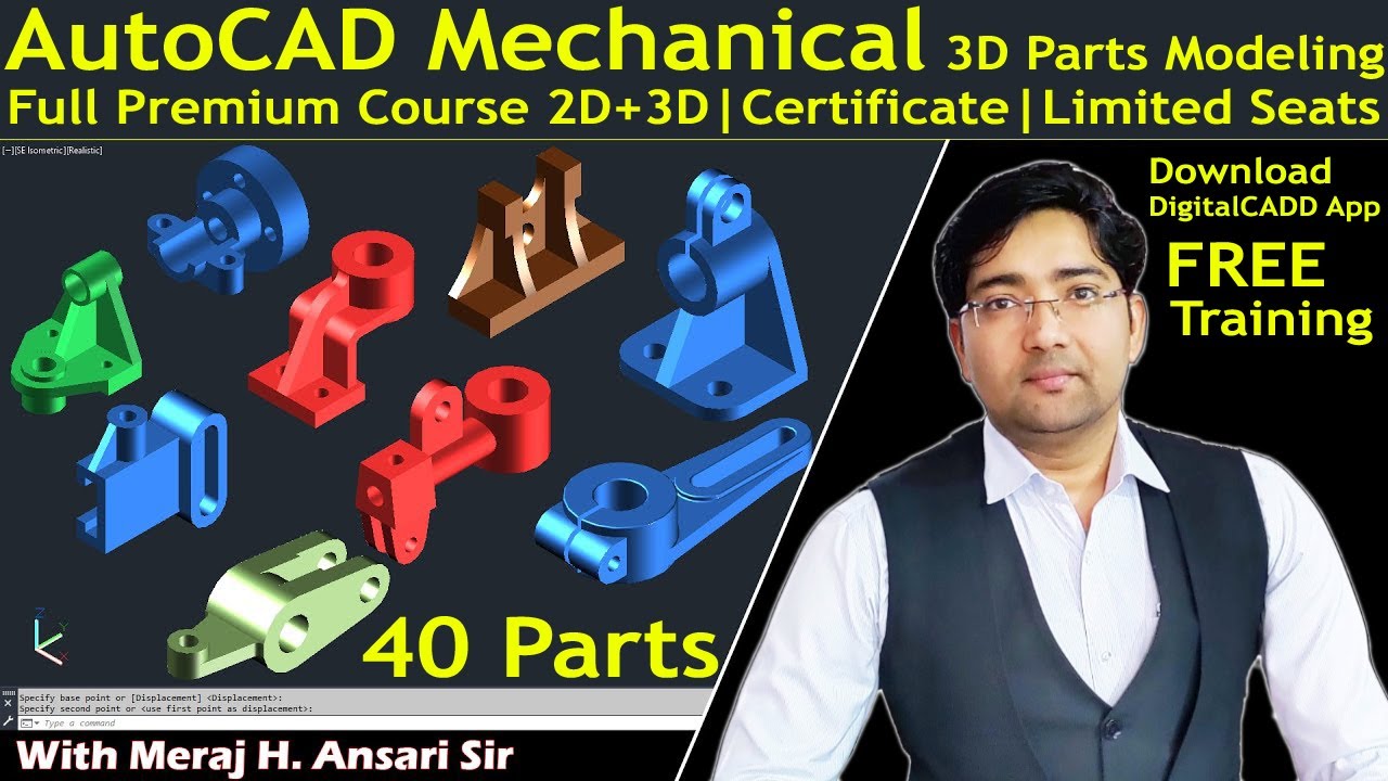 AutoCAD Mechanical 3D Parts Practice | In Hindi | AutoCAD Full Course | DigitalCADD | Ansari Sir