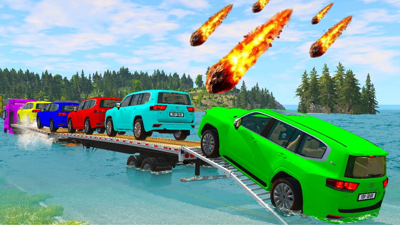 Flatbed Truck Mcqueen - Transportation with - Truck Pothole vs Car #497 BeamNG.Drive