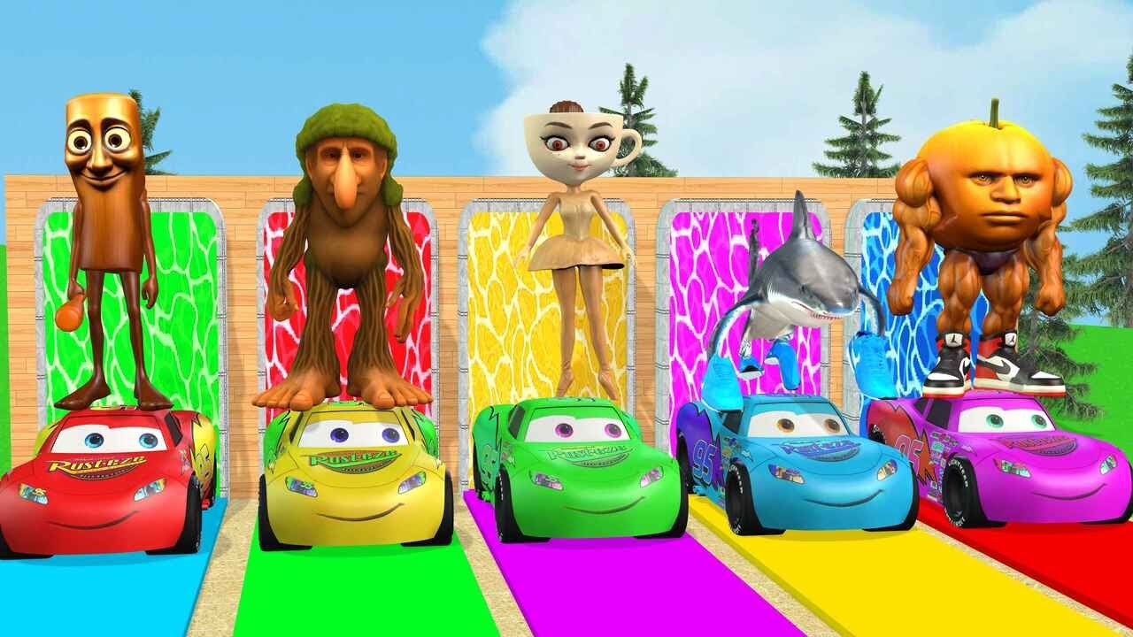Длинная горка с коровой, слоном, гориллой, бегемотом, тигром, 3D-игра с животными, забавные 3D-жи...