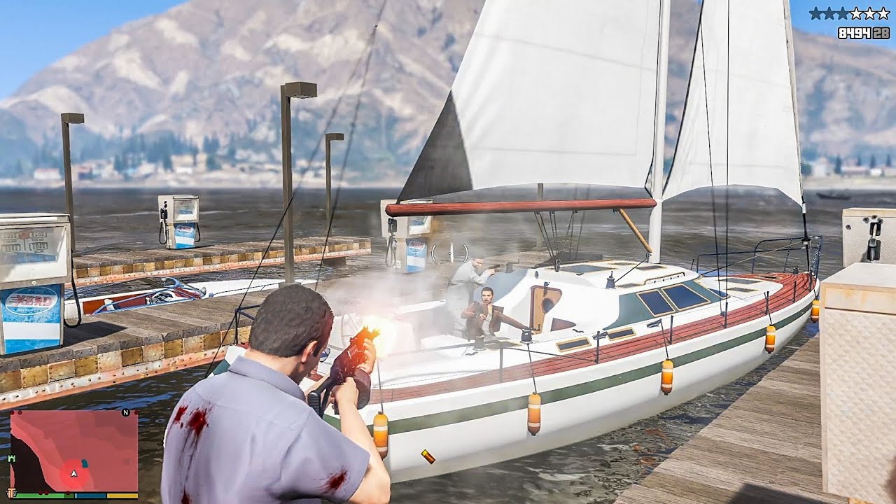 GTA 5 - Michael's Sandy Shore Armenian Gang Dock Shootout + Ten Star Escape [R.D.E 4.1.1]