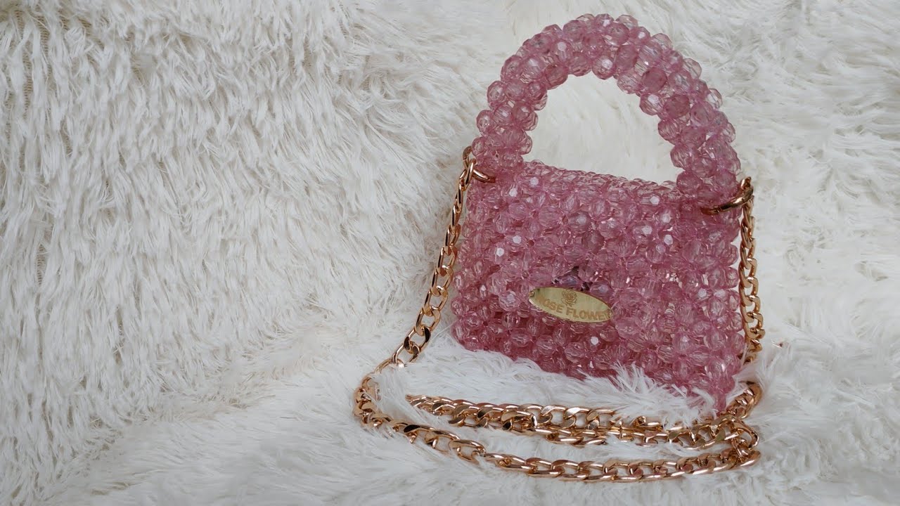 طريقه شنطه بالخرز للمبتدئين بالخطوات(الجزء الرابع) Mini bag with beads tutorial 