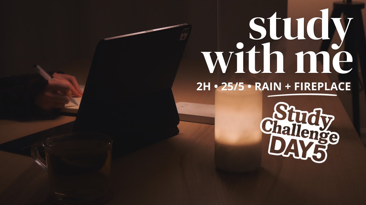 2-HOUR STUDY WITH ME 🌌 At Late Night | 🌧️ Gentle Rain + 🔥 Fireplace | Pomodoro 25/5 | DAY 5