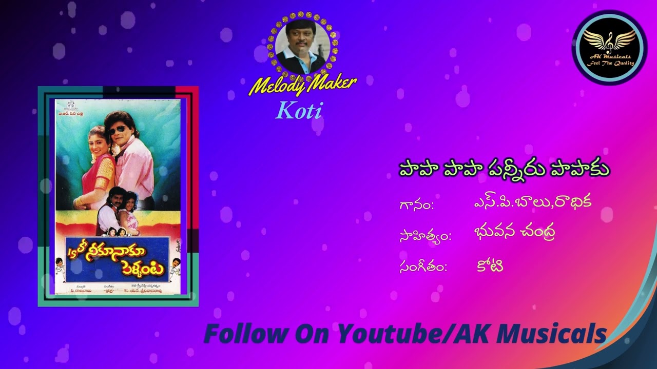 Paapaa Paapaa Panneru Paapaku Vayasu Padhaharu From Hallo Neeku Naaku Pellanta (1995) AK Musicals