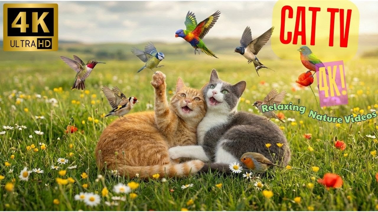 Cat TV 4K 🐦 Adorable Cats Can’t Look Away from These Birds | 1+ Hour Relaxing Video