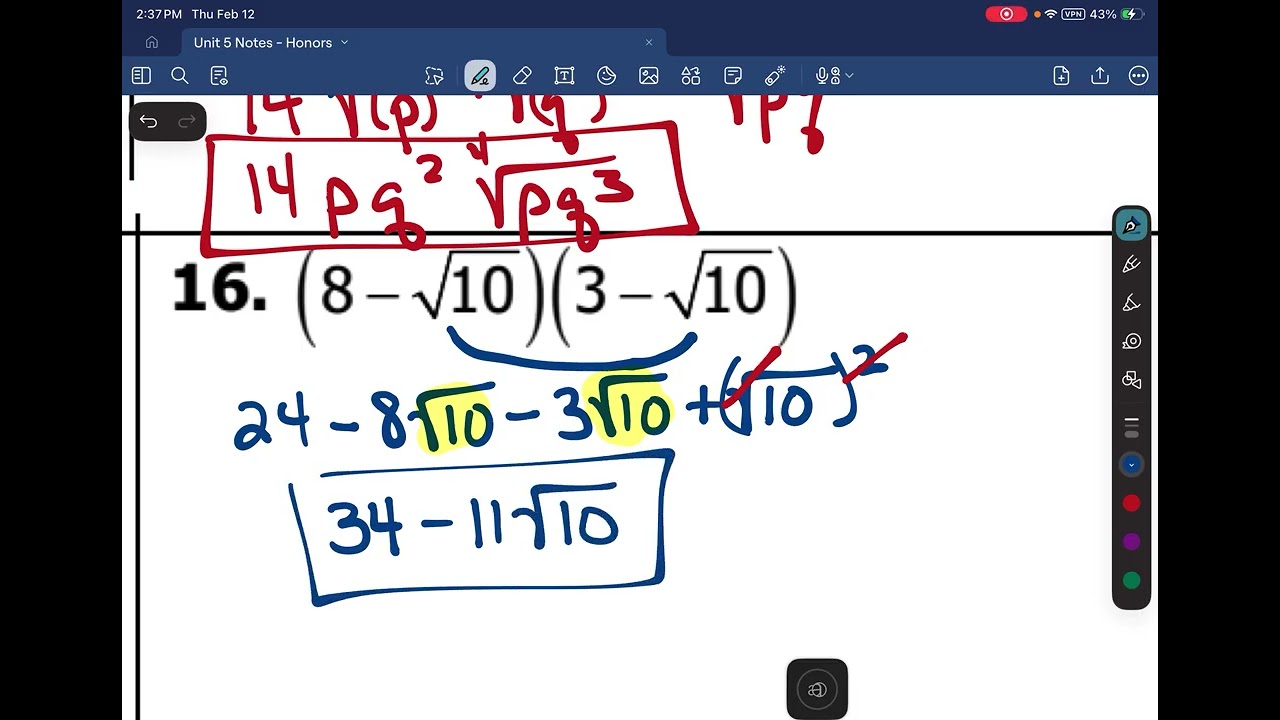 Algebra 2 - Unit 5 - Lesson 1 & 2 - Radical Review Video 4/4
