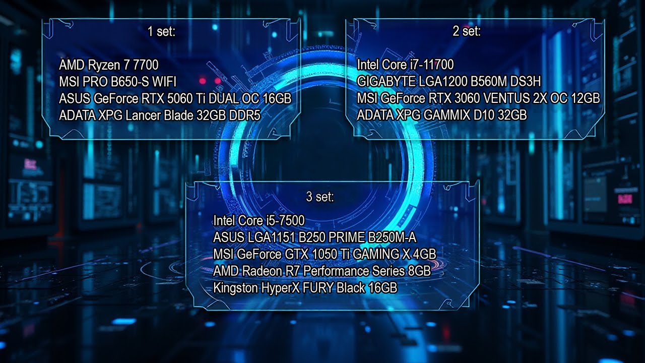 Сравнение поколений: R7 7700+5060Ti, I7 11700+3060, I5 7500+1050Ti. Реальные тесты без воды. #pc