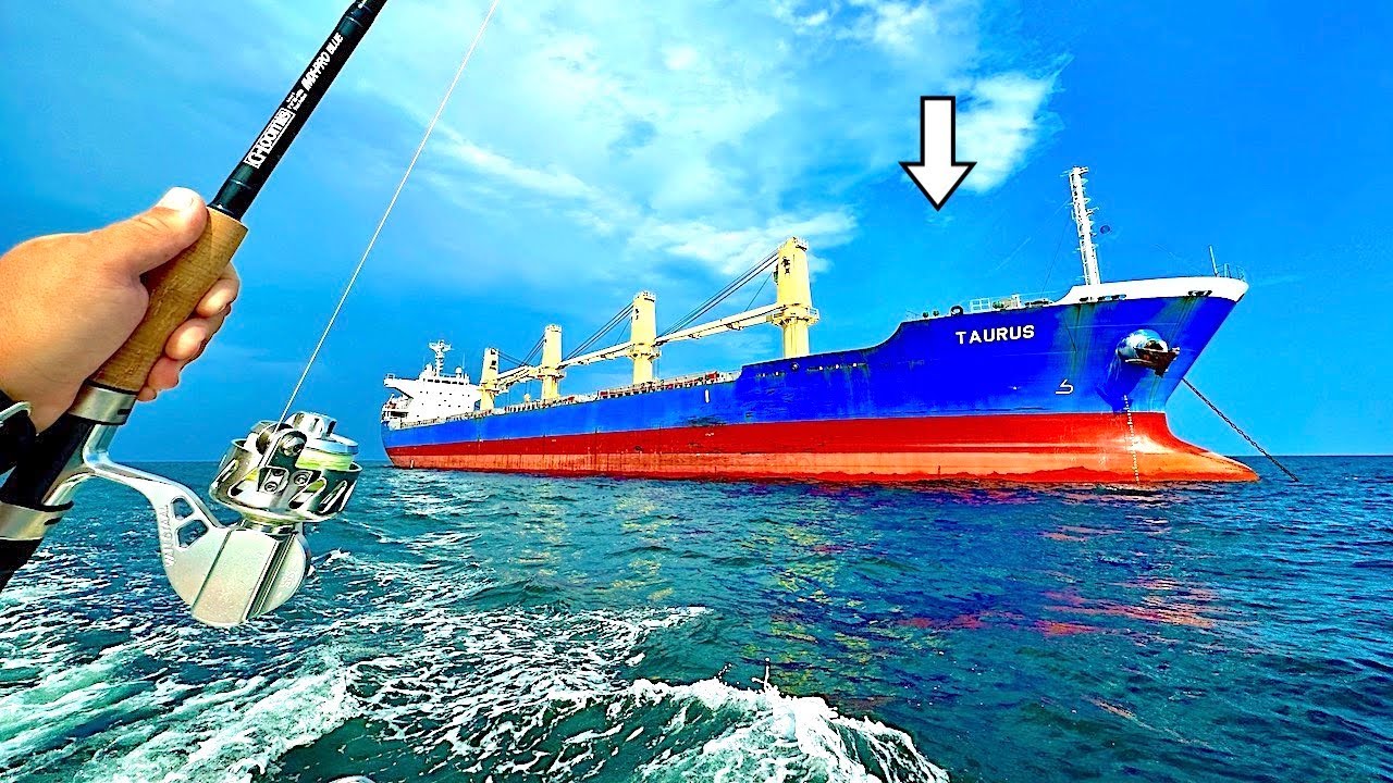 Fishing under a Huge FREIGHTER SHIP in the GULF of MEXICO!...[EPIC Results]
