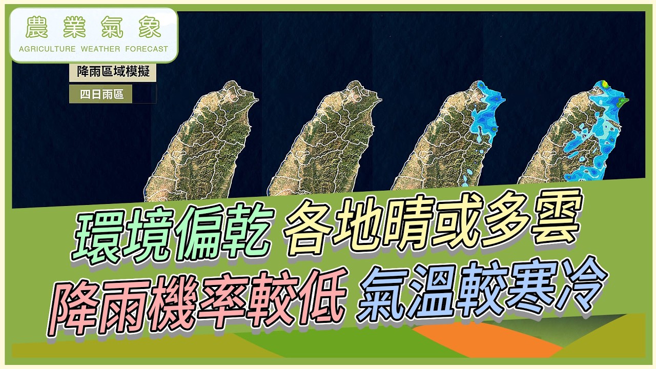 農業氣象 115/03/13 近期臺灣水氣較少，環境偏乾，各地晴或多雲，降雨機率較低
