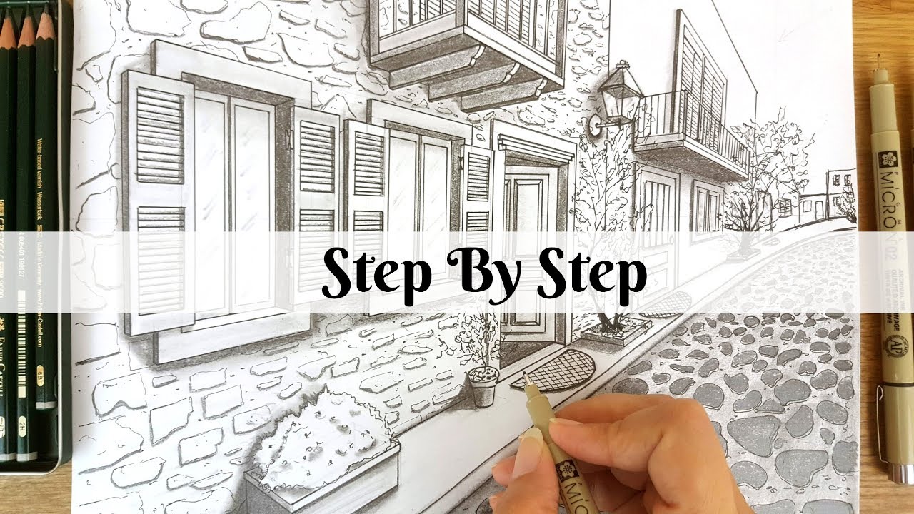 How To Draw An Old Street Using Two Point Perspective | Step By Step