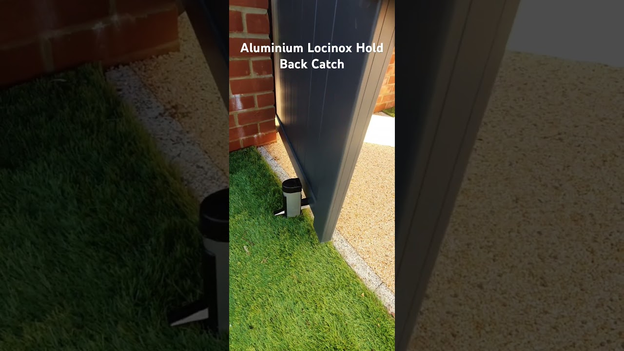 Adjustable hook catches the underside of the gate to hold it open. To be Installed into concrete.