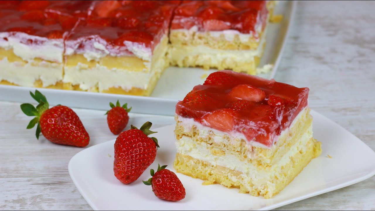 Erdbeer Sahne Schnitten ohne Backen I Erdbeertorte