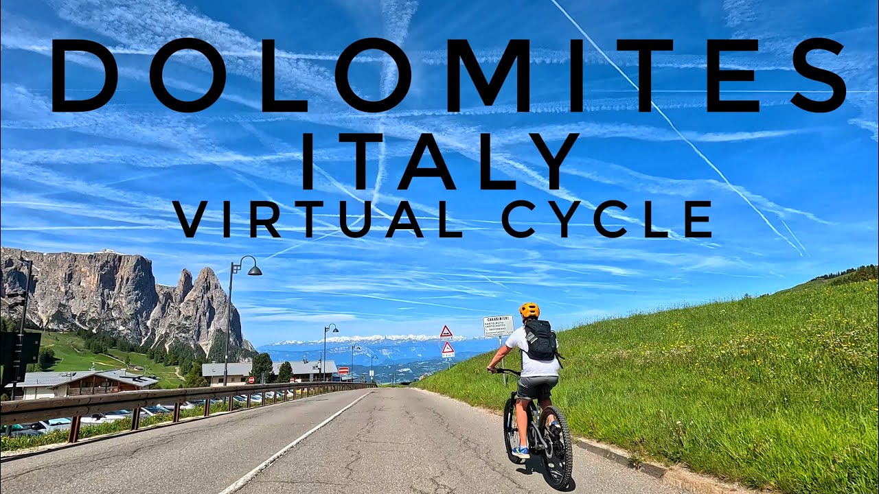 Indoor Cycling Workout Views With Music | Virtual Bike Ride | The Dolomites Italy