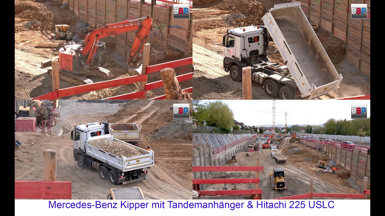 MERCEDES-BENZ AROCS Dump Truck / Kipper, Rückwärts & Abkippen, HITACHI ZAXIS 220 US LC