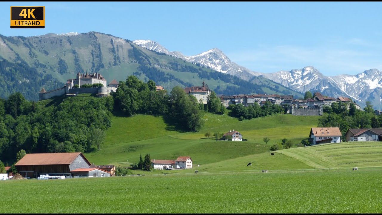 Switzerland 4K | Evening scenic drive to beautiful Swiss village | Bulle - Grandvillard