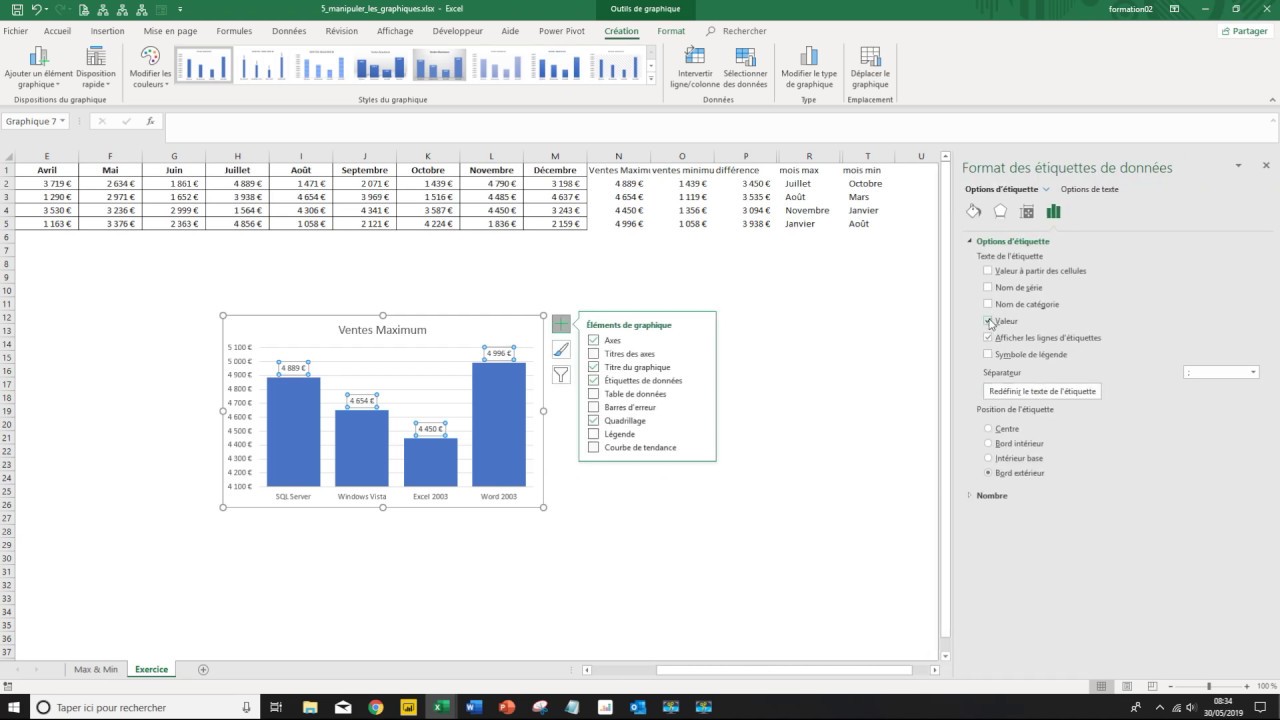 étiquettes des graphiques Excel