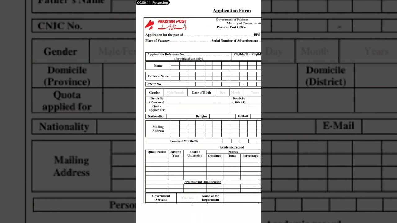 Pak Post Office Jobs Application from