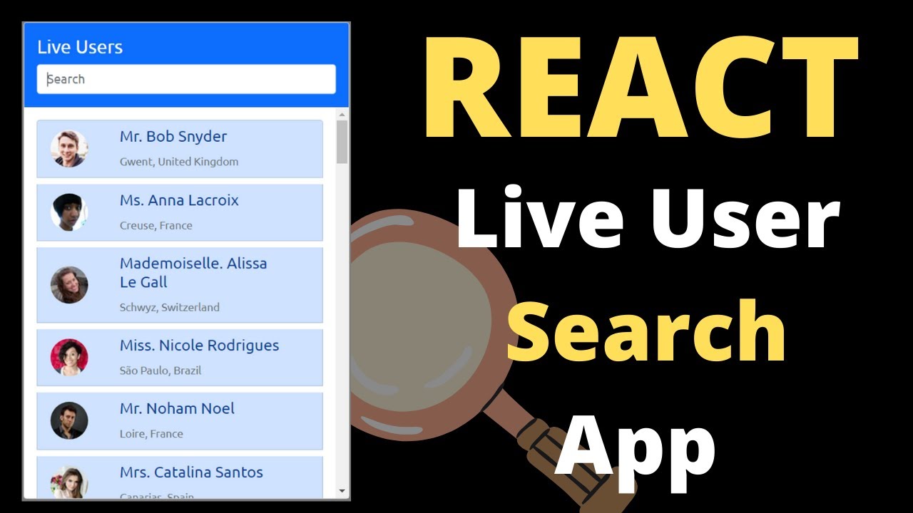 REACT Live User Search | Filter in React JS | React JS Tutorial 2022