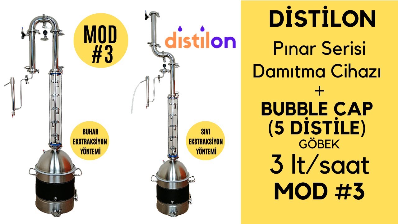 Damıtma Cihazı-İmbik-Distilon Pınar Serisi Damıtma Cihazı+BUBBLE CAP (5 DİSTİLE) Göbek 3 lt/h MOD #3