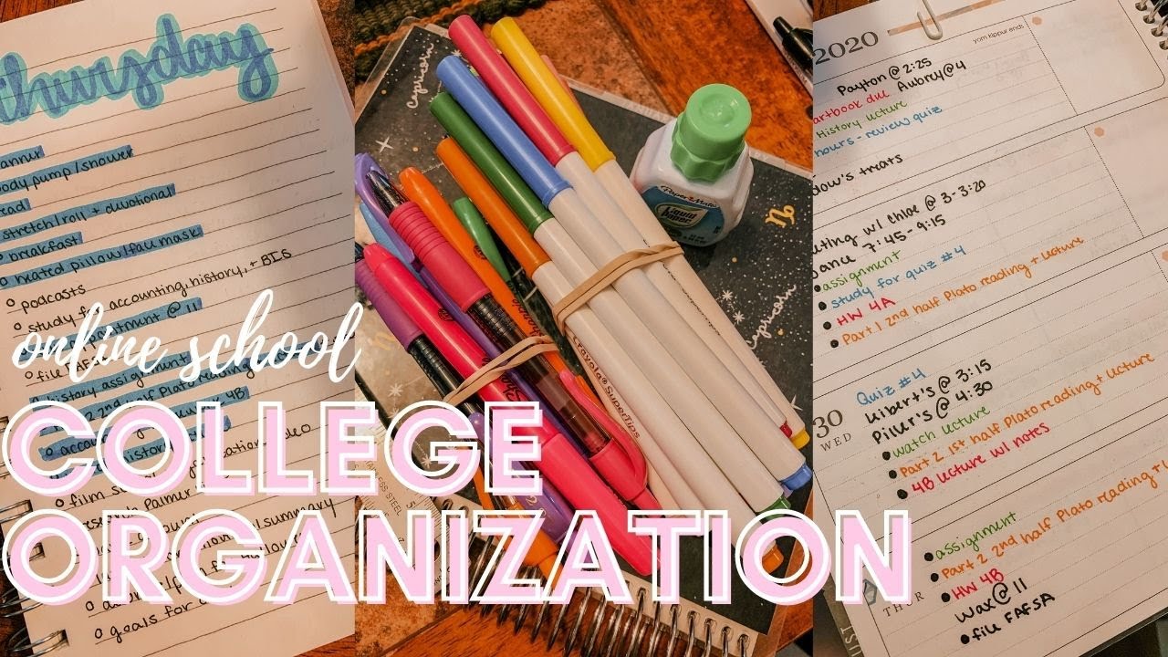 Organization of a College Student: online school, color coded classes, & productive workspace