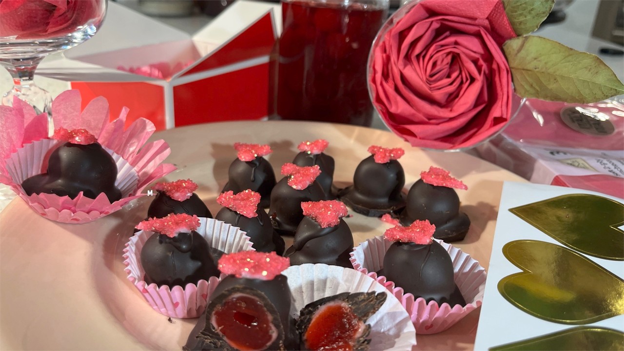 Mon Cheri, so easy, how to make cherry cordials and rose napkin
