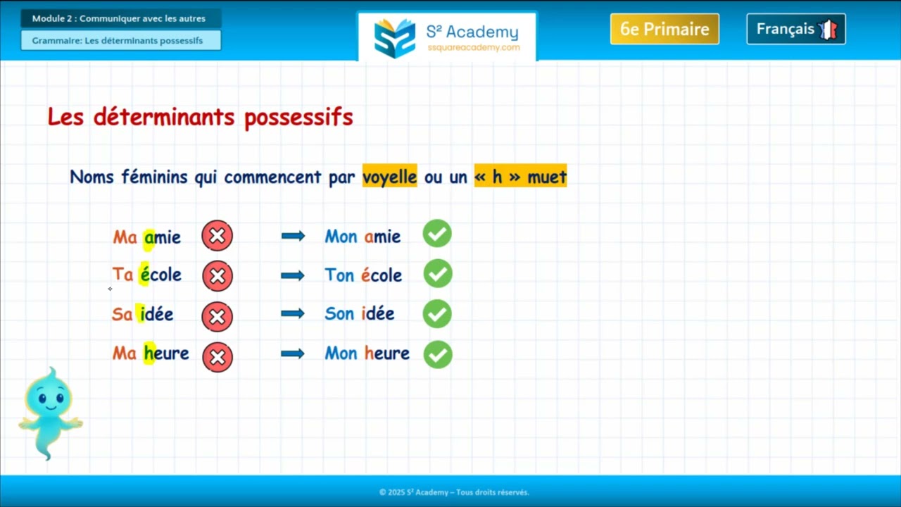 6e année | Français – Module 2 – Grammaire : Les exceptions des déterminants possessifs
