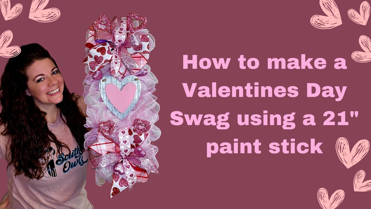 How to make a Deco Mesh Valentines Day Swag Wreath using a paint stick