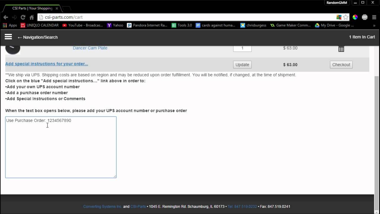 CSI-Parts - How To Add A PO Number To Your Order