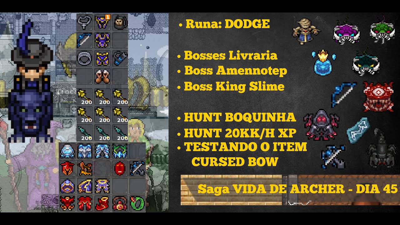 #VidadeARCHER DIA 45 + HUNT FAZENDO 20KK/XP+ + TESTANDO CURSED BOW - HELMO MMORPG