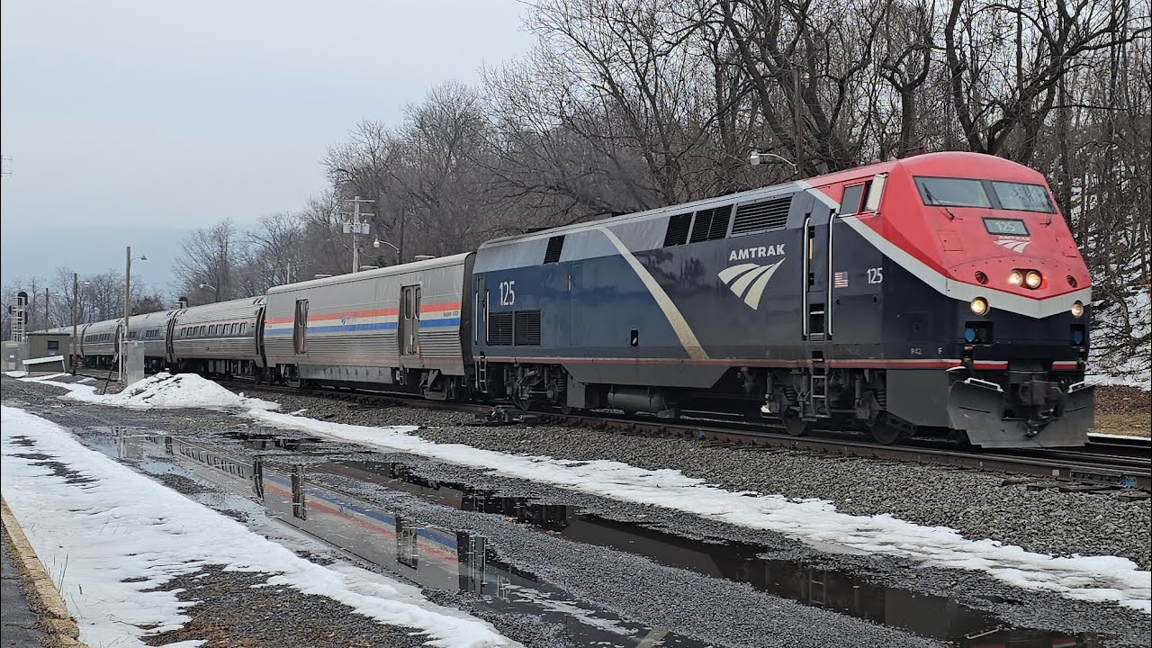 Amtrak #125 leads the westbound Pennsylvanian at Lewistown, PA (02/16/2026)
