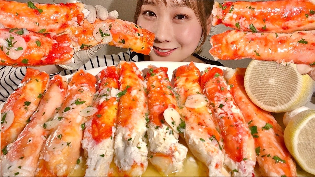 ASMR Краб в лимонно-сливочно-чесночном соусе【русские субтитры】【Mukbang/ Eating Sounds】
