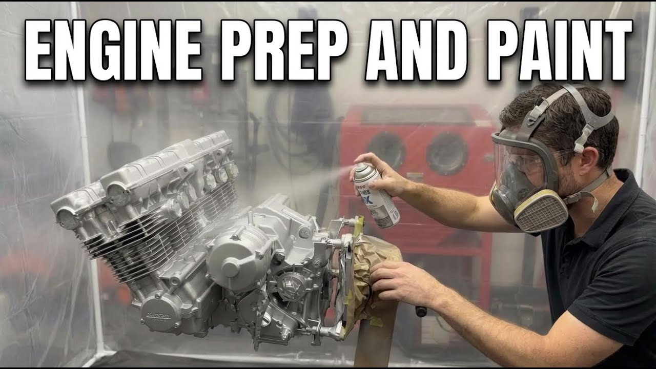 Motorcycle Engine Prep, Primer and Paint on 1979 Honda CBX
