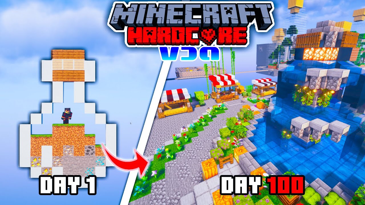 โลกที่เต็มไปด้วยขวด!! เอาชีวิตรอด 100 วันใน Minecraft Hardcore โลกของขวด!!