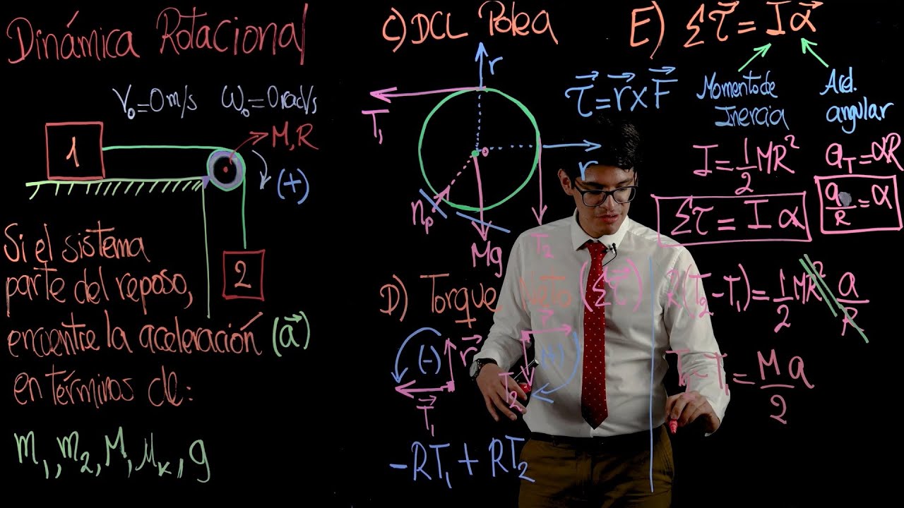 Dinámica Rotacional en Sistema de Poleas: Leyes de Newton y Torque