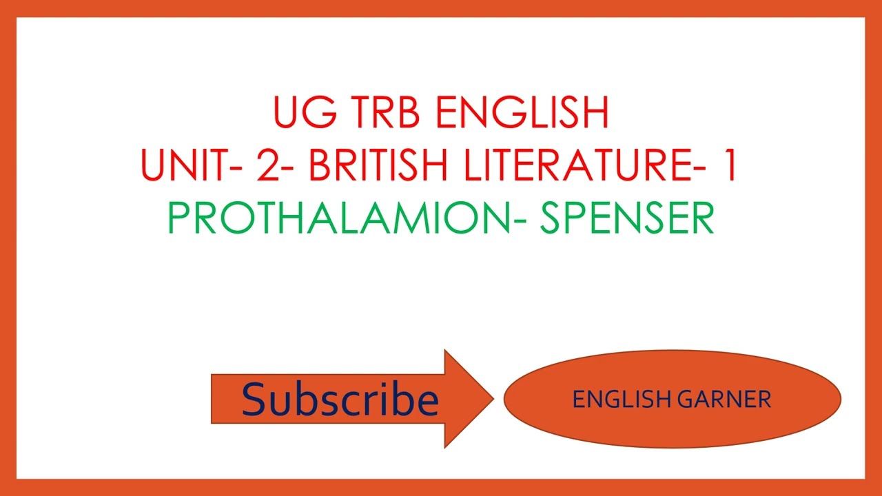 SPENSER'S PROTHALAMION MCQS |  UNIT 2 | UG TRB | PG TRB ENGLISH