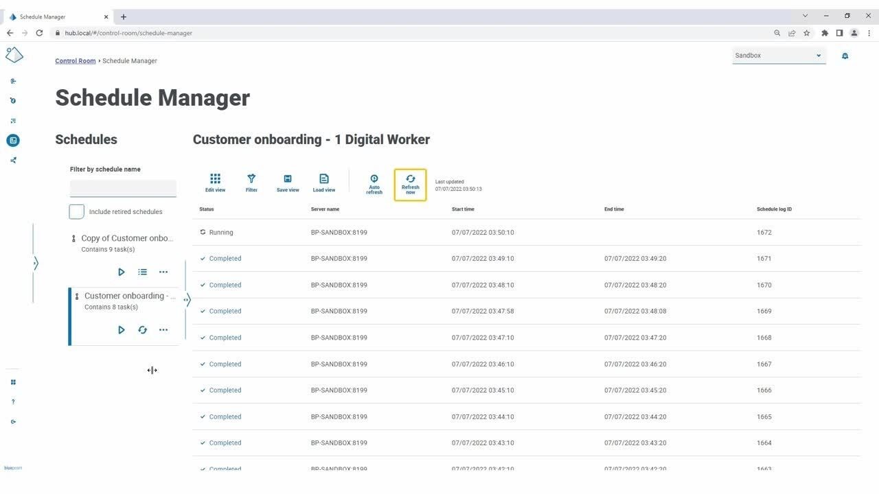 How to manually Start and Stop a Schedule in the Browser-based SS&C | Blue Prism&reg;️ v7.1 Control Room