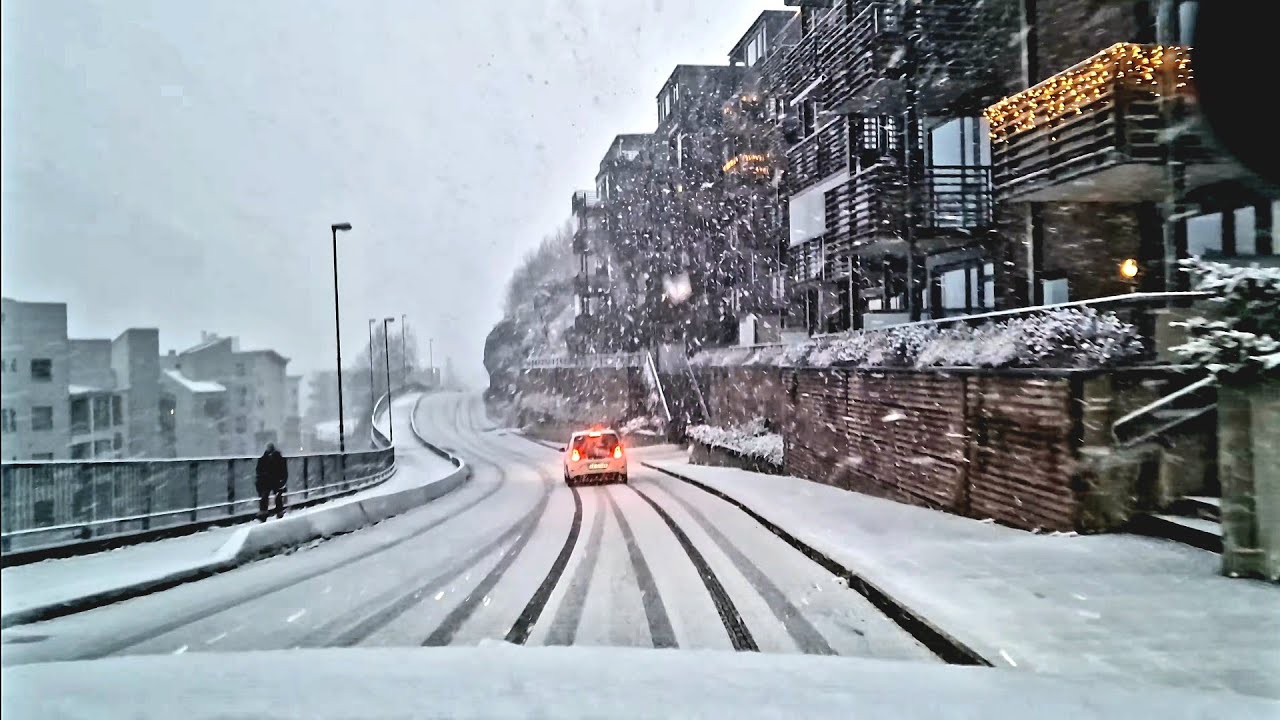 4K - Driving in Kristiansand, Norway during Heavy Snow Fall