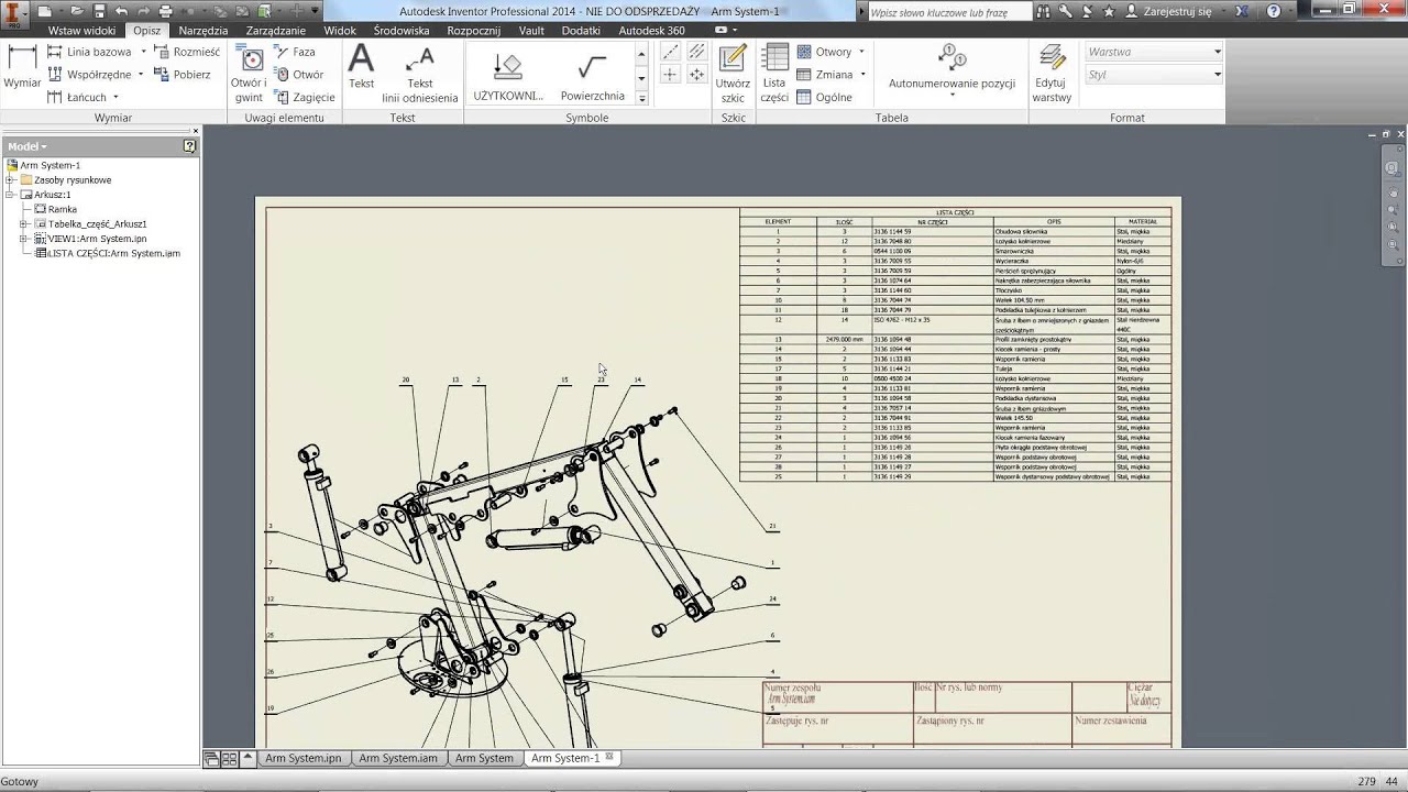 Struktura zestawienia komponentów i listy części w Autodesk Inventor 2014