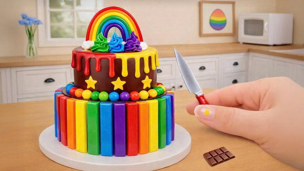 Mini Rainbow Cake Recipe With Chocolate 🌈🍫 How to Make Mini Cake Challenge & ASMR
