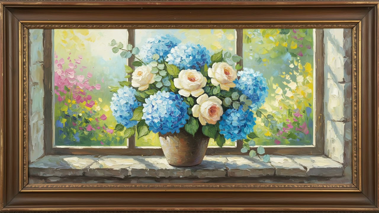 Floral Painting Gallery | Framed Flower Art for TV | Vintage Flower Screensaver | 4 Scenes