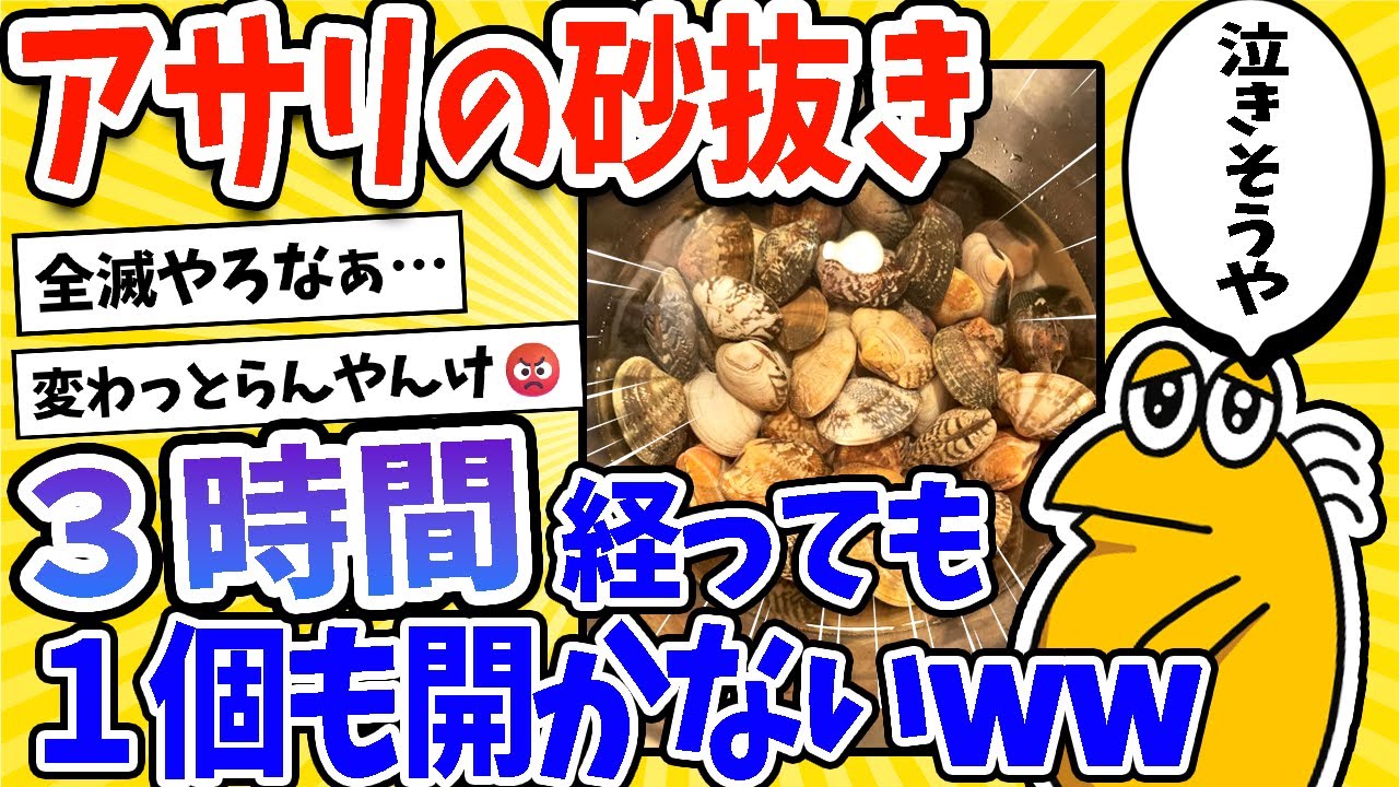 【2ch面白いスレ】アサリの砂抜き中のワイ、3時間経っても一個も開かなくてむせび泣くwww