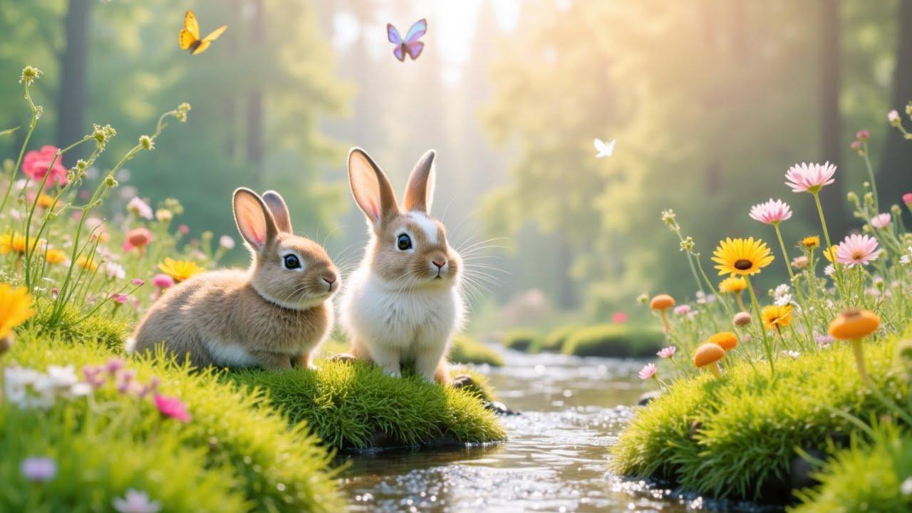 🐰 Rabbits Resting in Morning Light with Soft Flute Music for Nervous Calm, Ease and Inner Reset