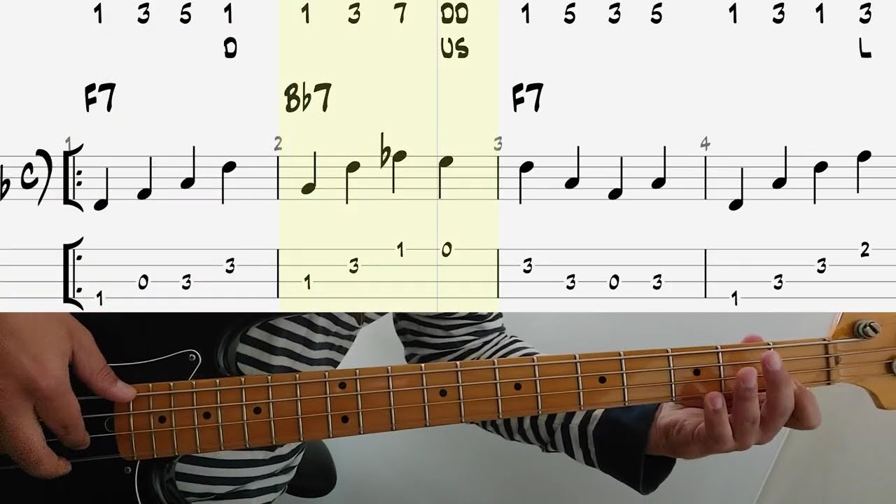 Best Walking Bass Lines - Jazz Blues in F + tabs No. 1 #bass #jazz #tutorial #walkingbass #bassline