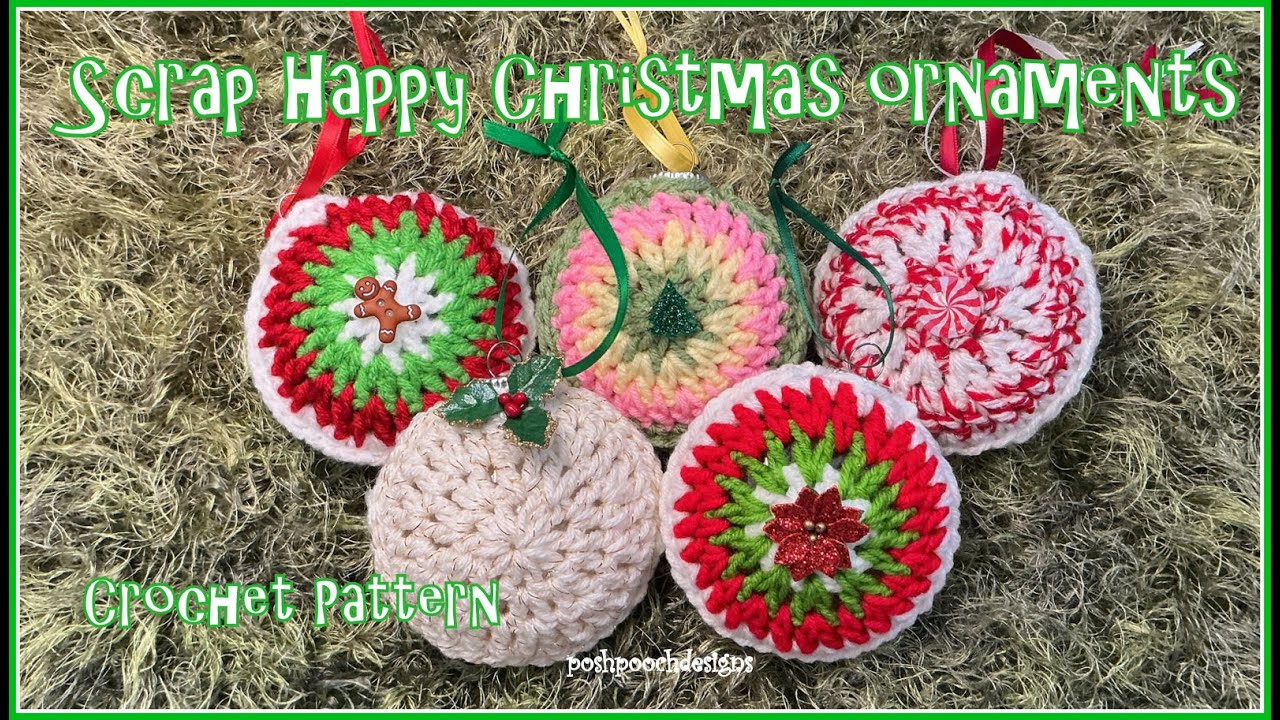 Learn To Crochet The Scrap Happy Christmas Ornaments Crochet Pattern #Christmascrochet