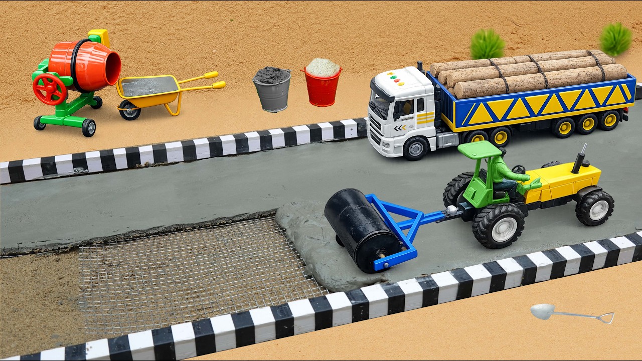 DIY Mini Tractor & Road Roller Making a Concrete Road | Construction Science Project